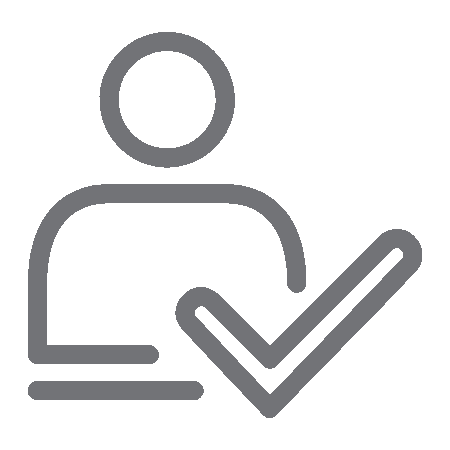 Person with checkmark symbol representing approved dental patient or satisfied customer recommendation.