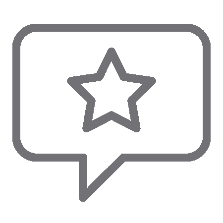 Star icon inside a speech bubble, representing customer reviews or dental practice ratings.