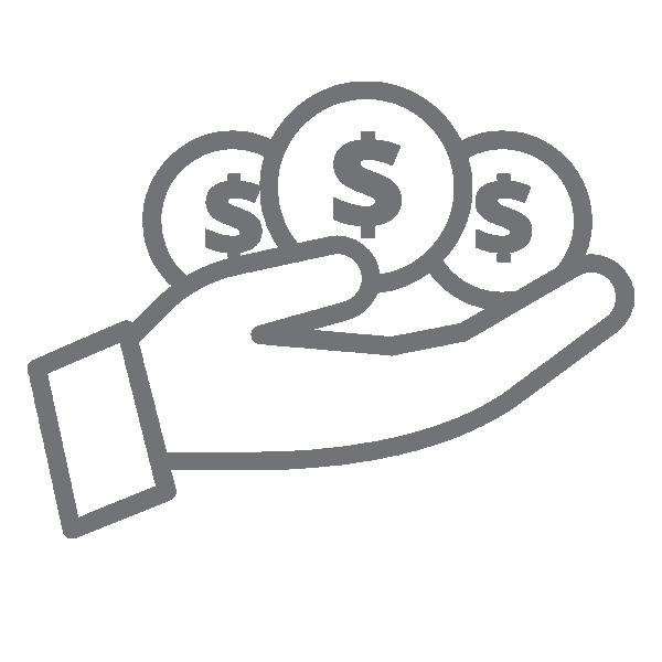 Hand holding three coins with dollar signs, representing financial services or payment options.